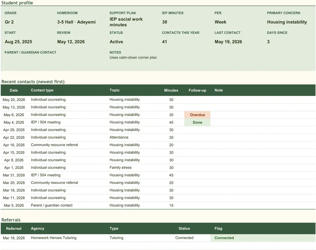 School Social Worker Caseload Tracker screenshot