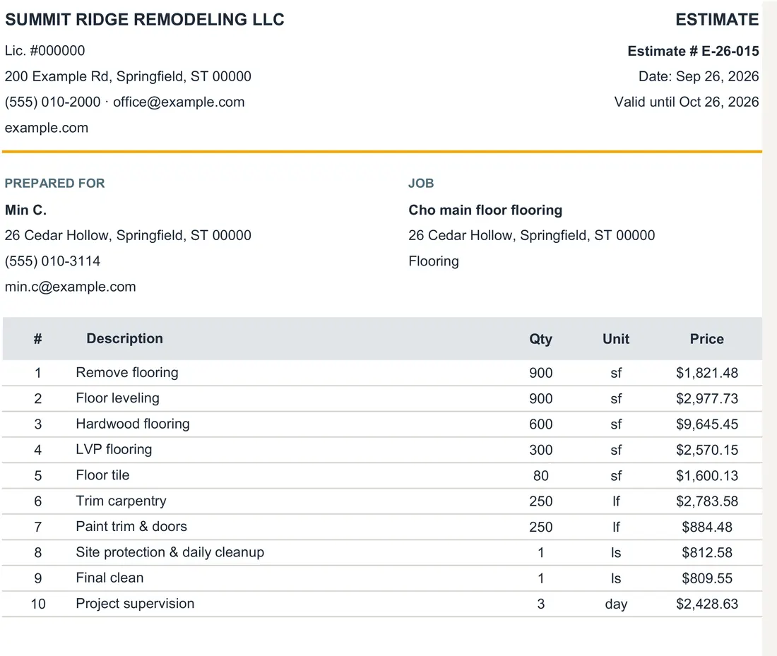 Contractor Job Costing Spreadsheet screenshot