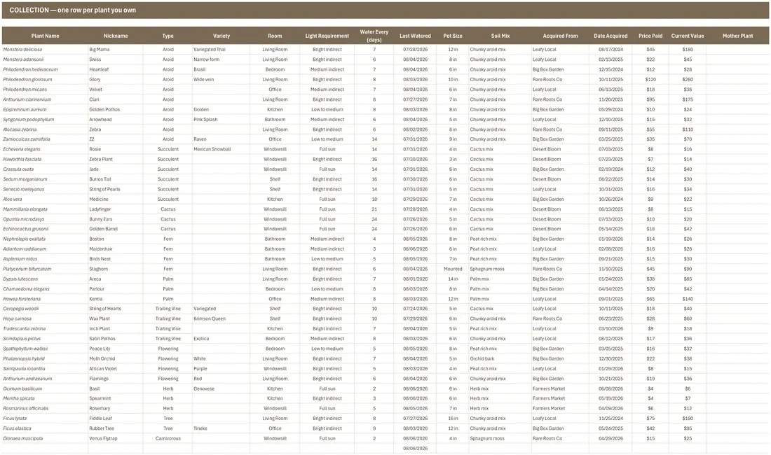 Houseplant Collection Tracker screenshot