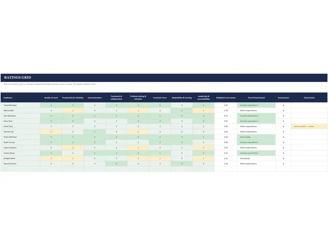 Performance Review Comment Bank preview