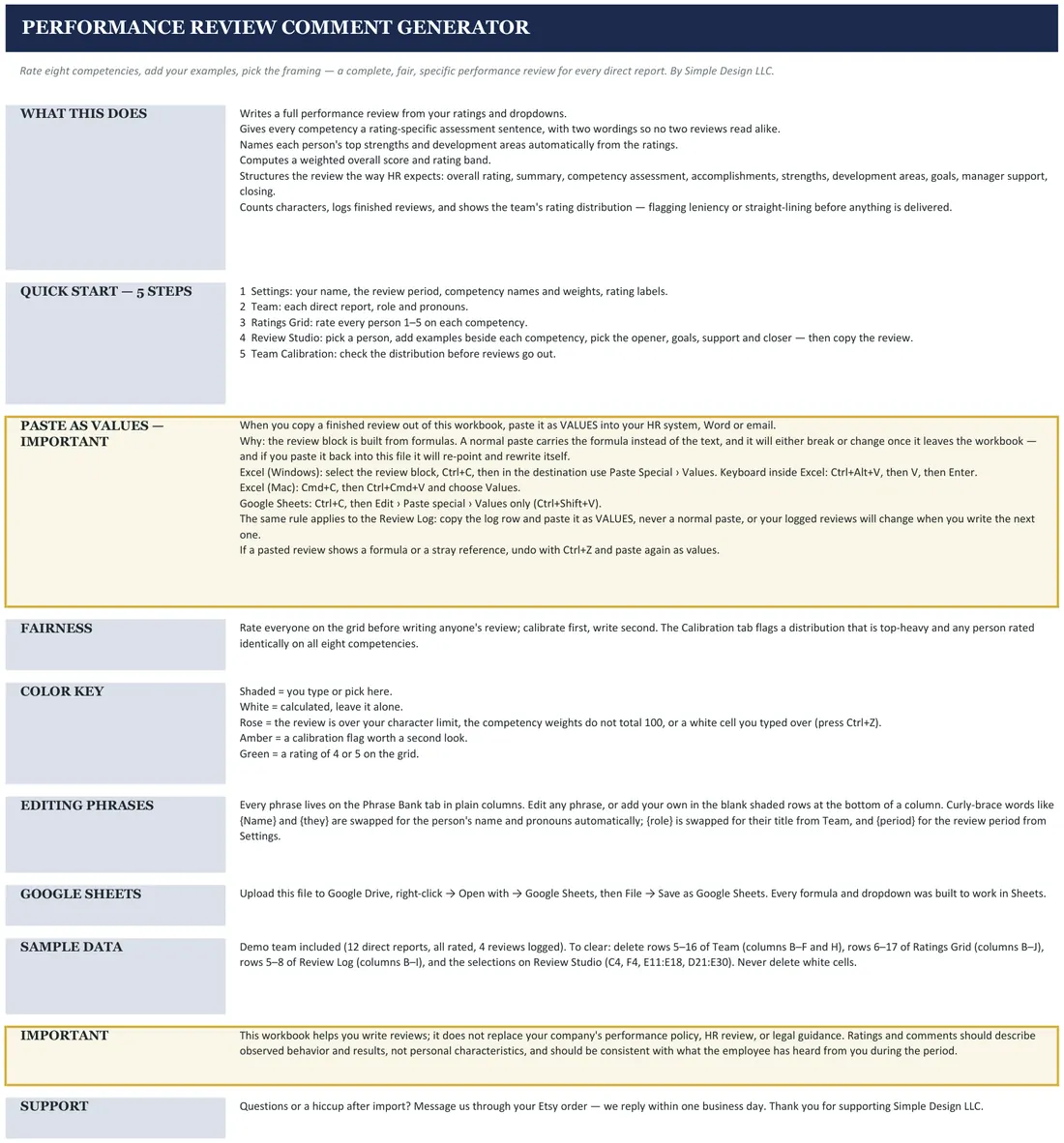 Performance Review Comment Generator screenshot