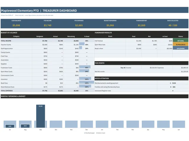 PTA and PTO Treasurer Spreadsheet preview
