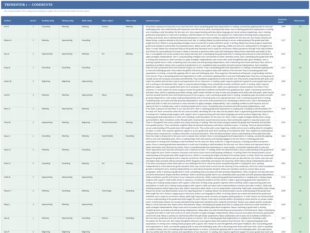 Report Card Comment Generator preview
