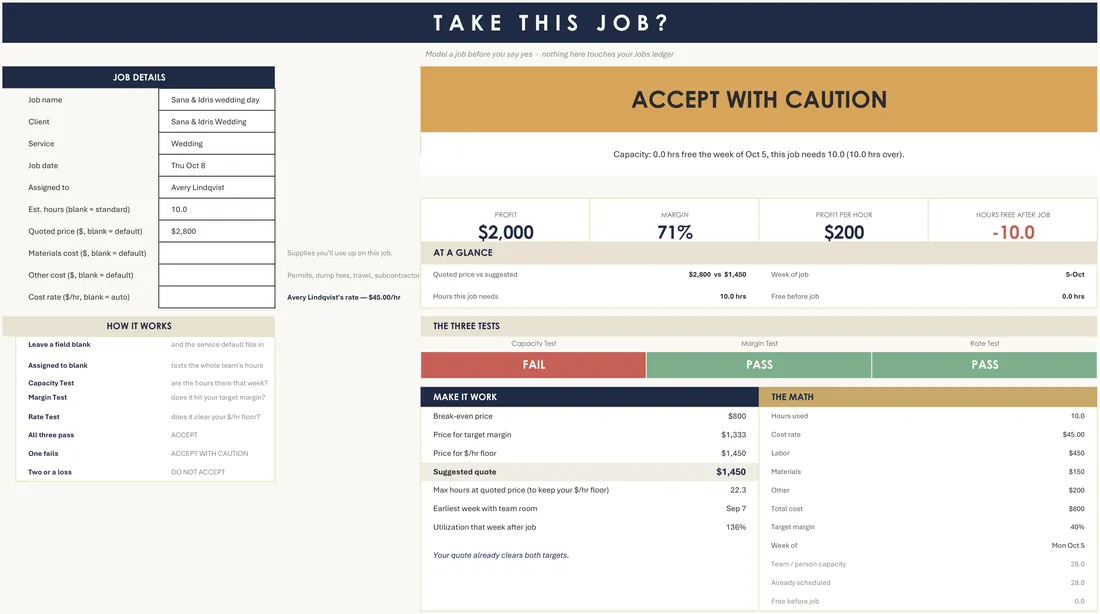 Photography Business Job Planner — the workbook open in Excel
