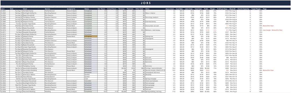 Photography Business Job Planner screenshot