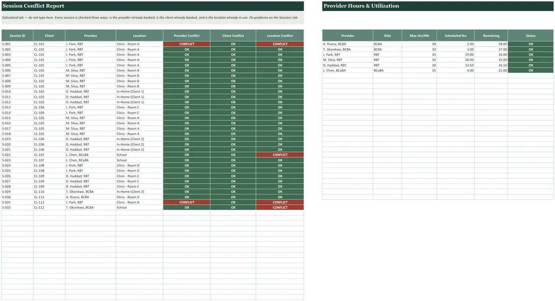 ABA Client and Provider Schedule Builder screenshot