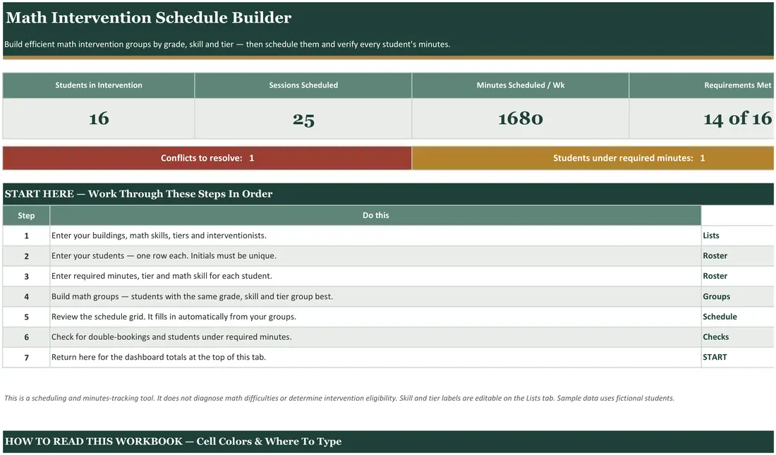 Math Intervention Schedule Builder screenshot
