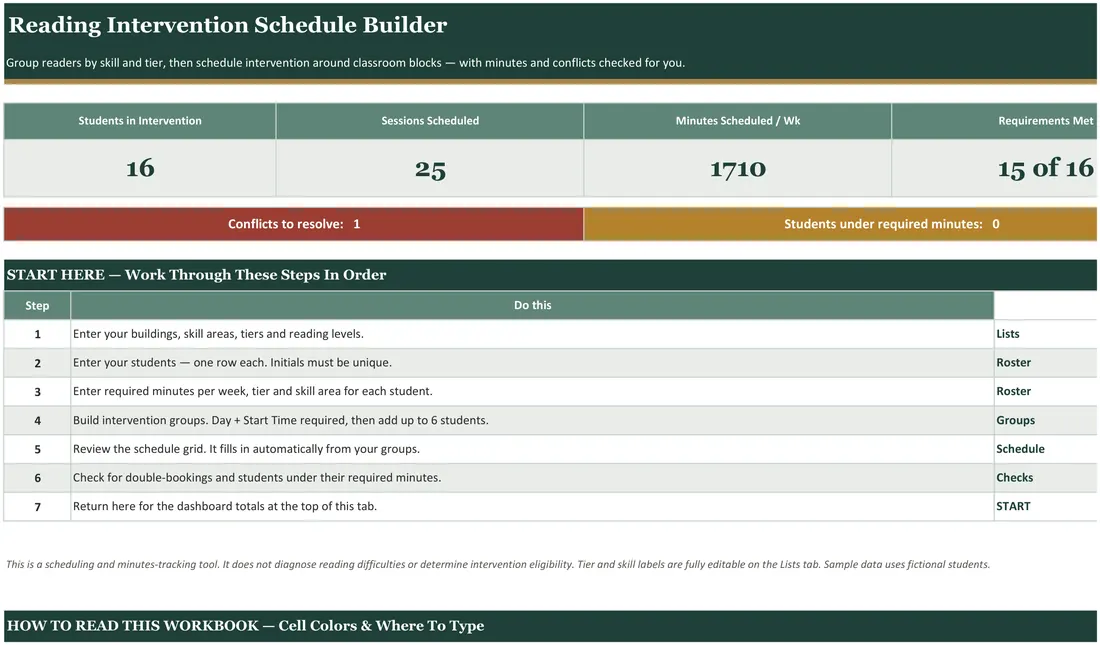 Reading Intervention Schedule Builder screenshot