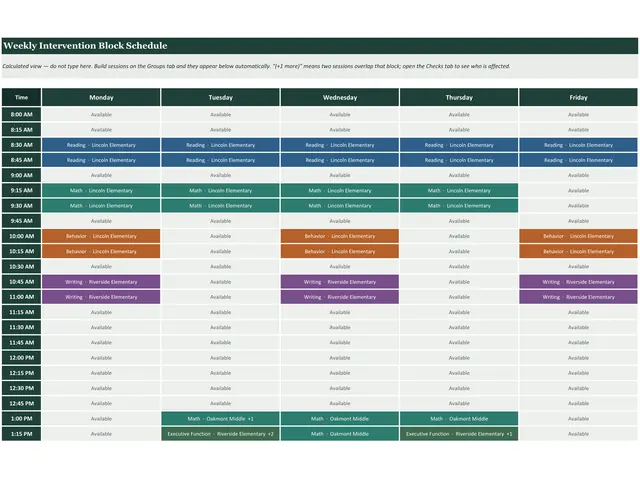 RTI and MTSS Intervention Schedule Builder preview