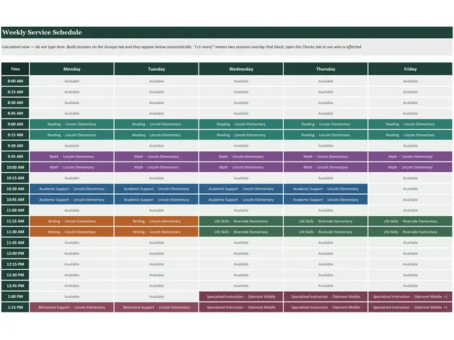 SPED Service Schedule Builder preview