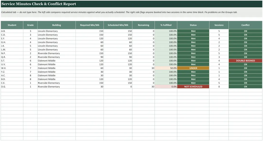 SPED Service Schedule Builder screenshot