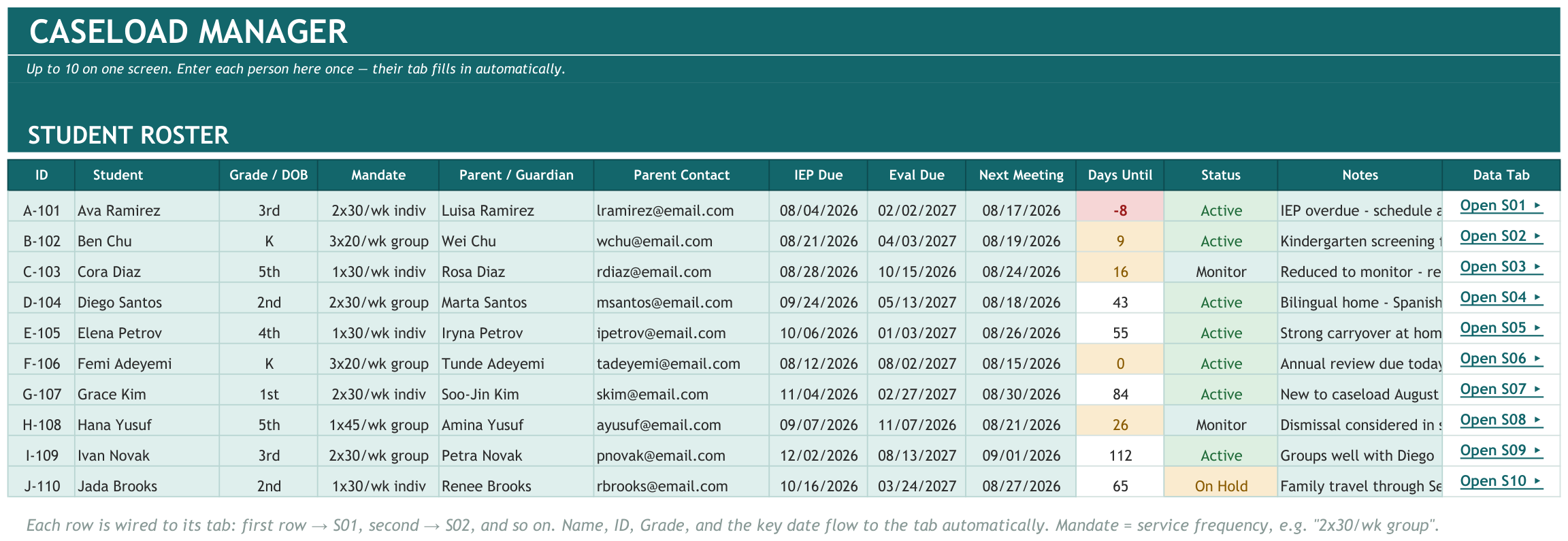 SLP Mini Caseload Tracker screenshot