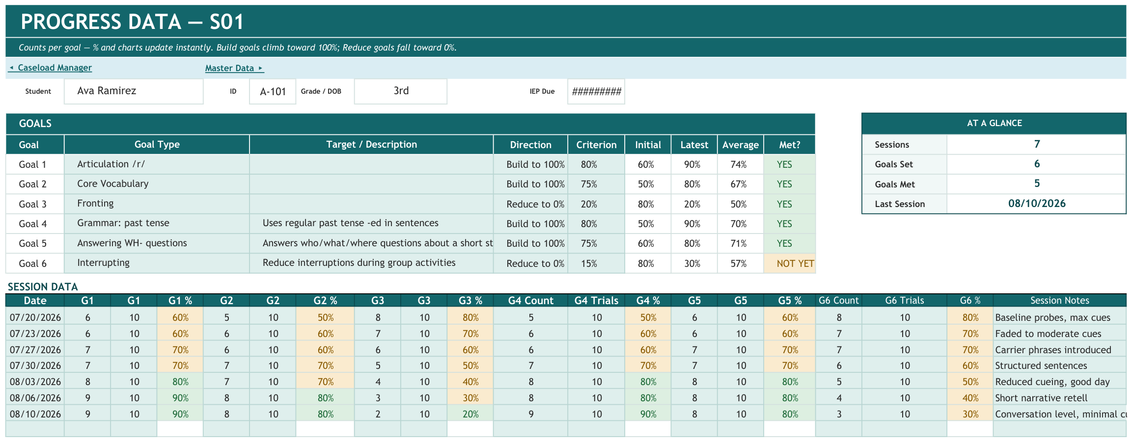 SLP Mini Caseload Tracker screenshot