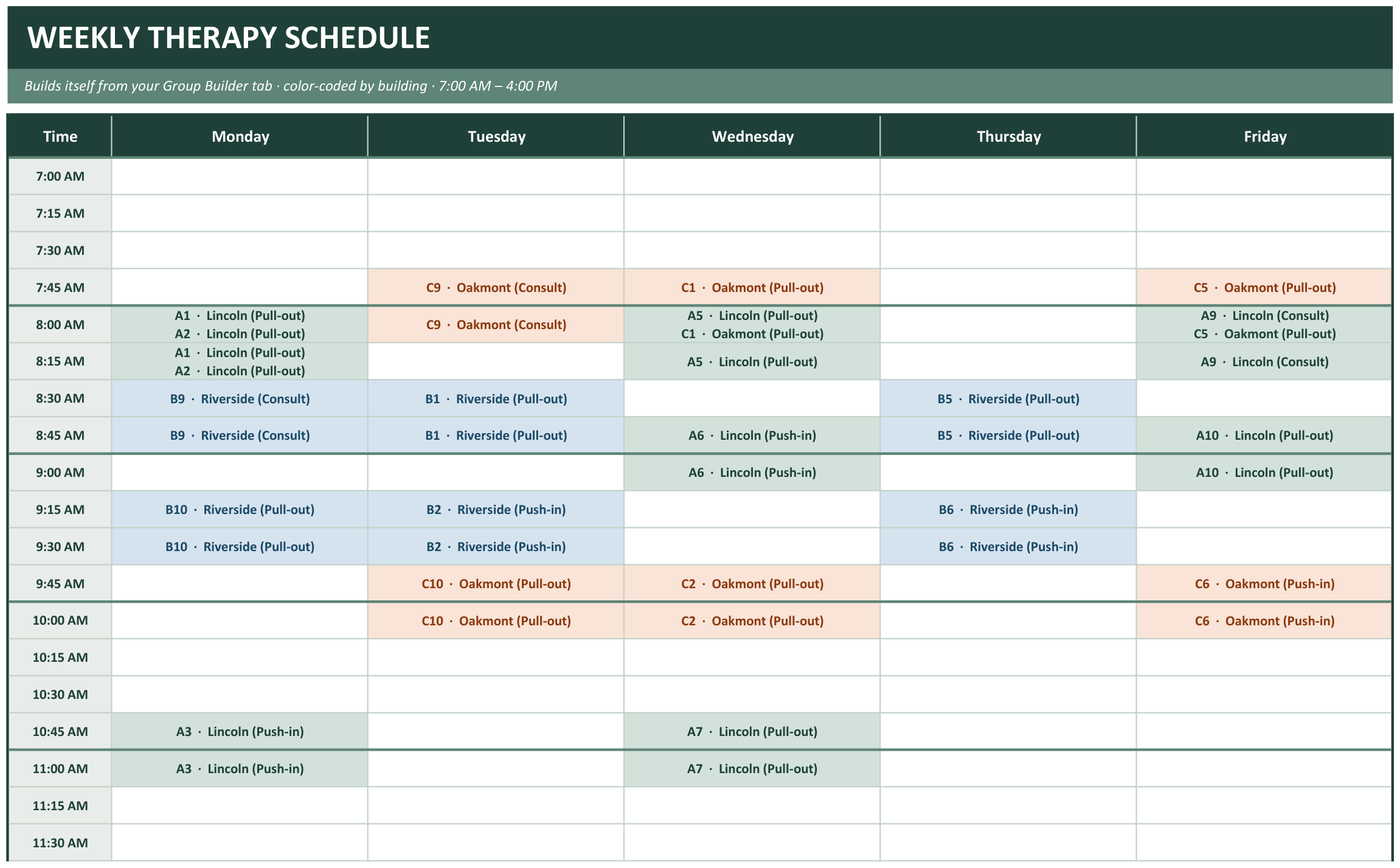 Speech Therapy Group Schedule Builder screenshot