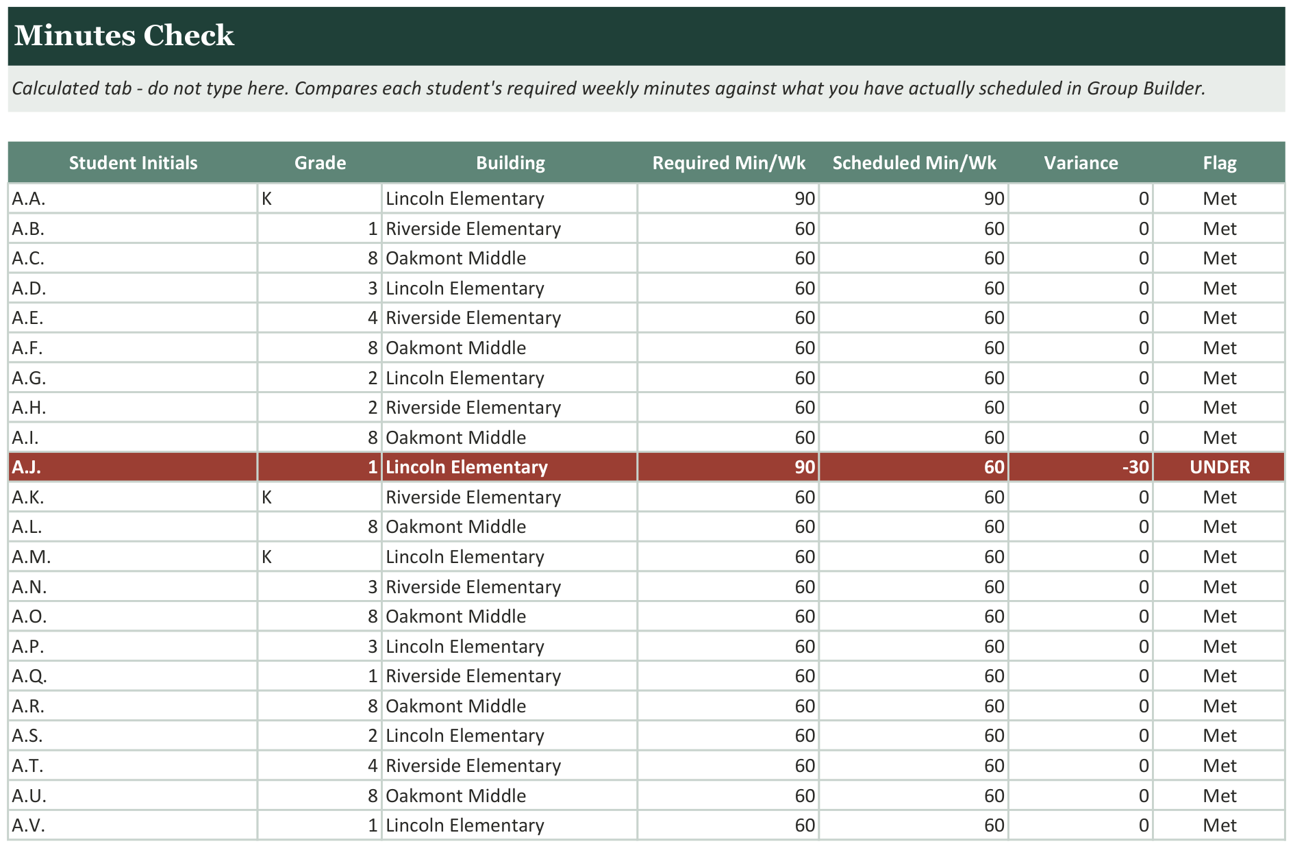 Speech Therapy Group Schedule Builder screenshot