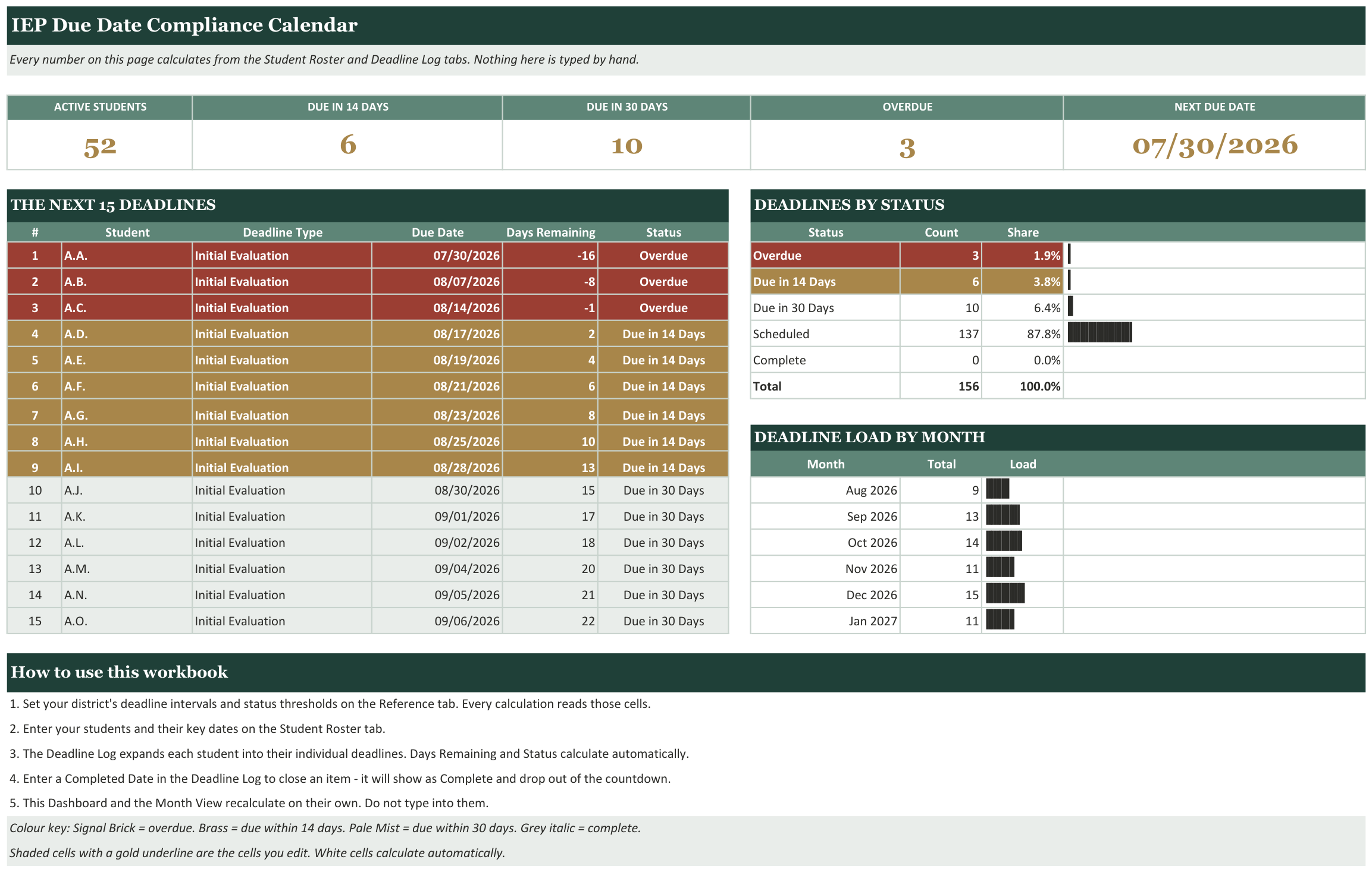 IEP Due Date Compliance Calendar screenshot