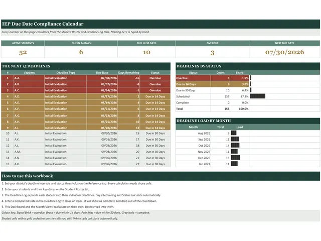 IEP Due Date Compliance Calendar preview