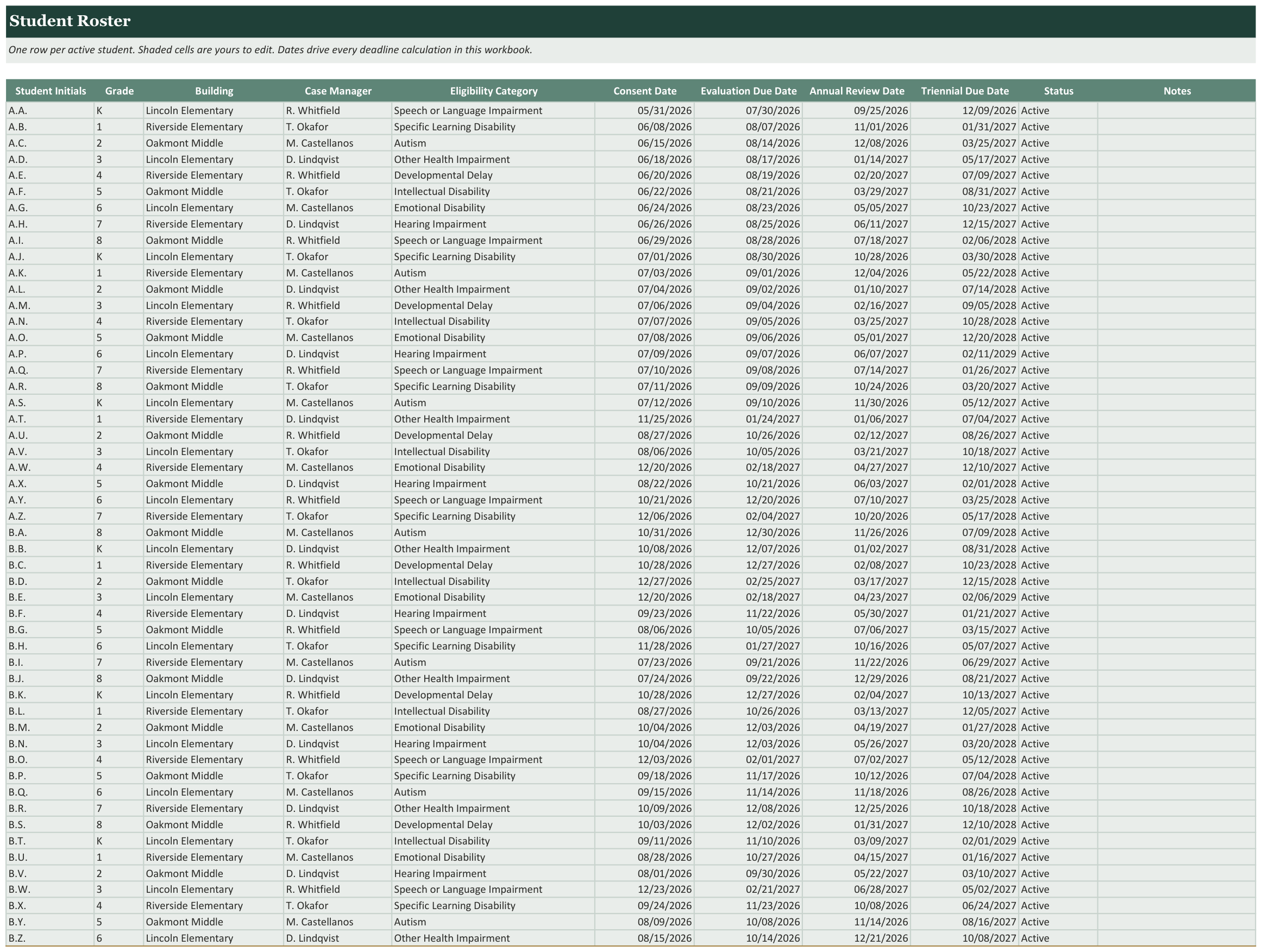 IEP Due Date Compliance Calendar screenshot