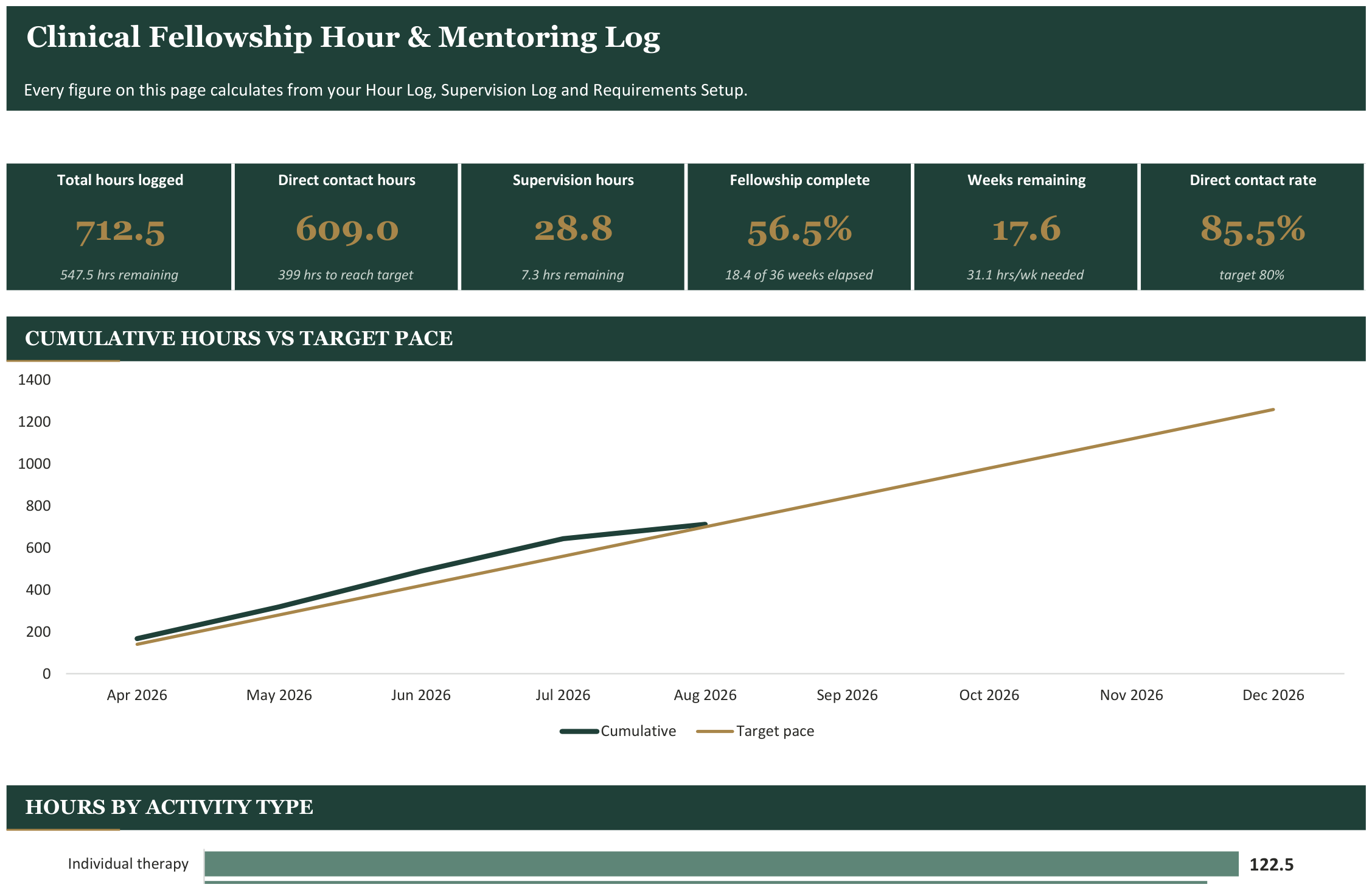 Clinical Fellowship Hour & Mentoring Log screenshot