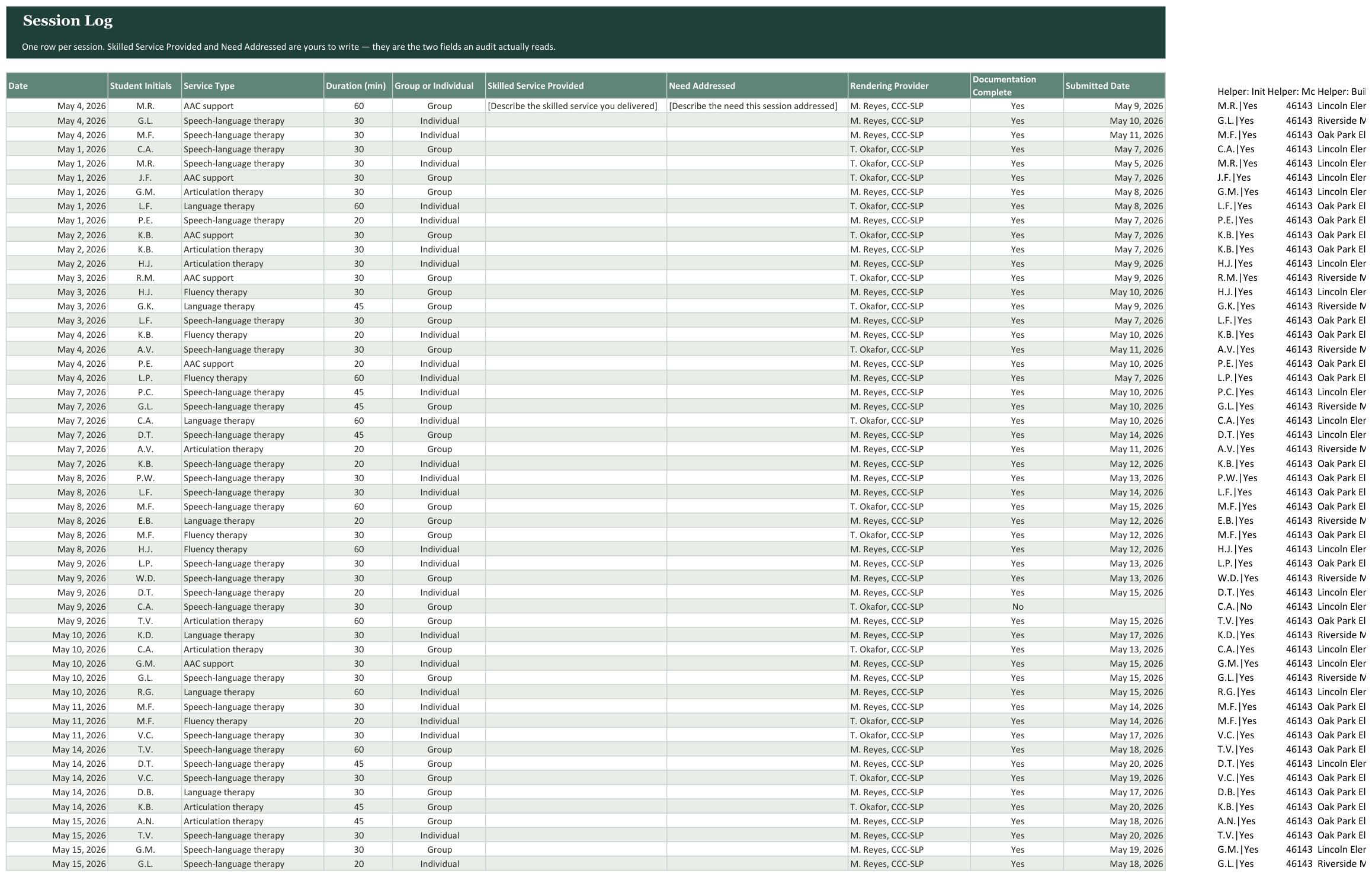 Medicaid Billing & Session Documentation Log screenshot