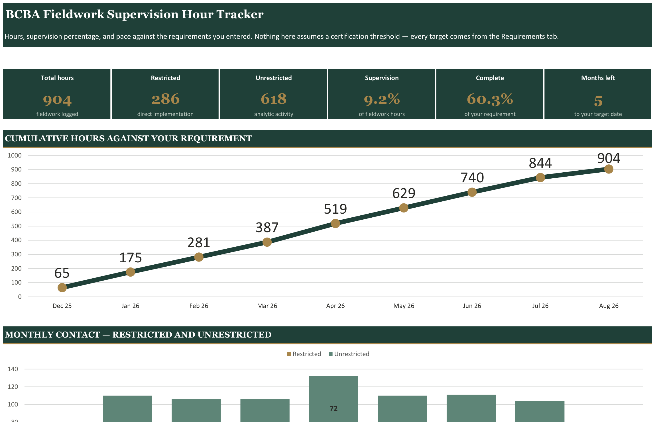 BCBA Fieldwork Supervision Hour Tracker screenshot
