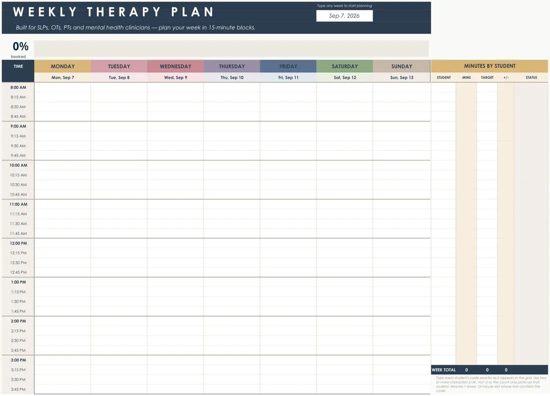 SLP Weekly Planner screenshot