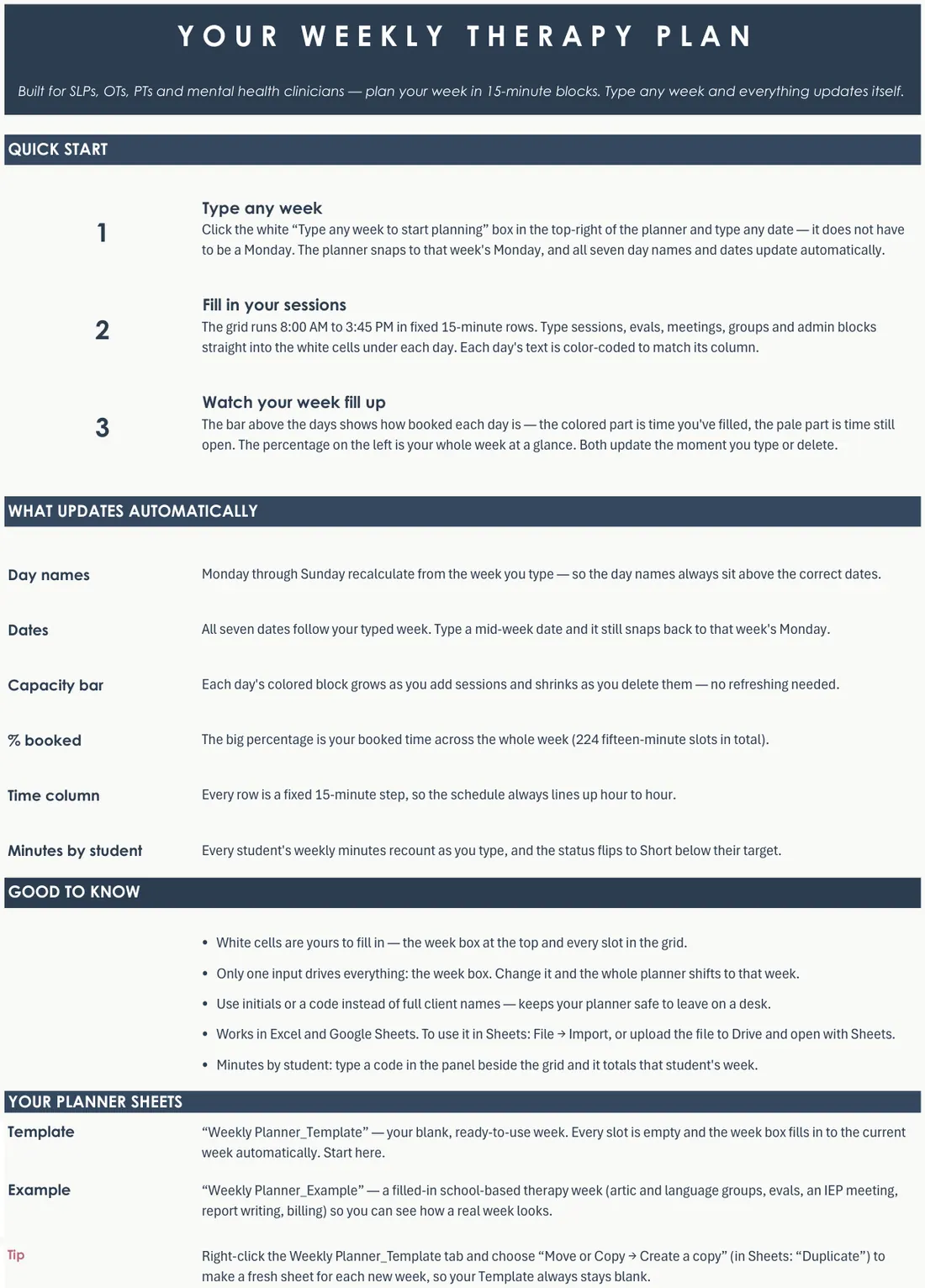 SLP Weekly Planner screenshot