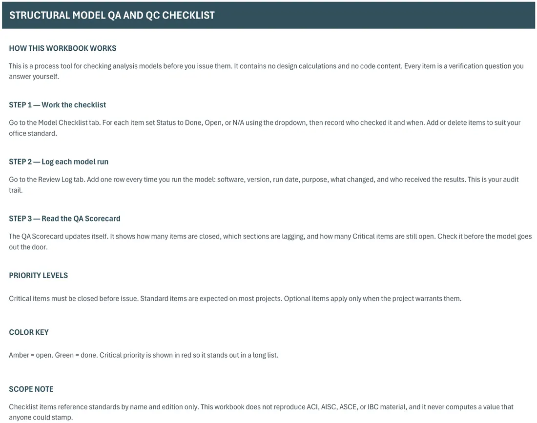 Structural Model QA and QC Checklist screenshot