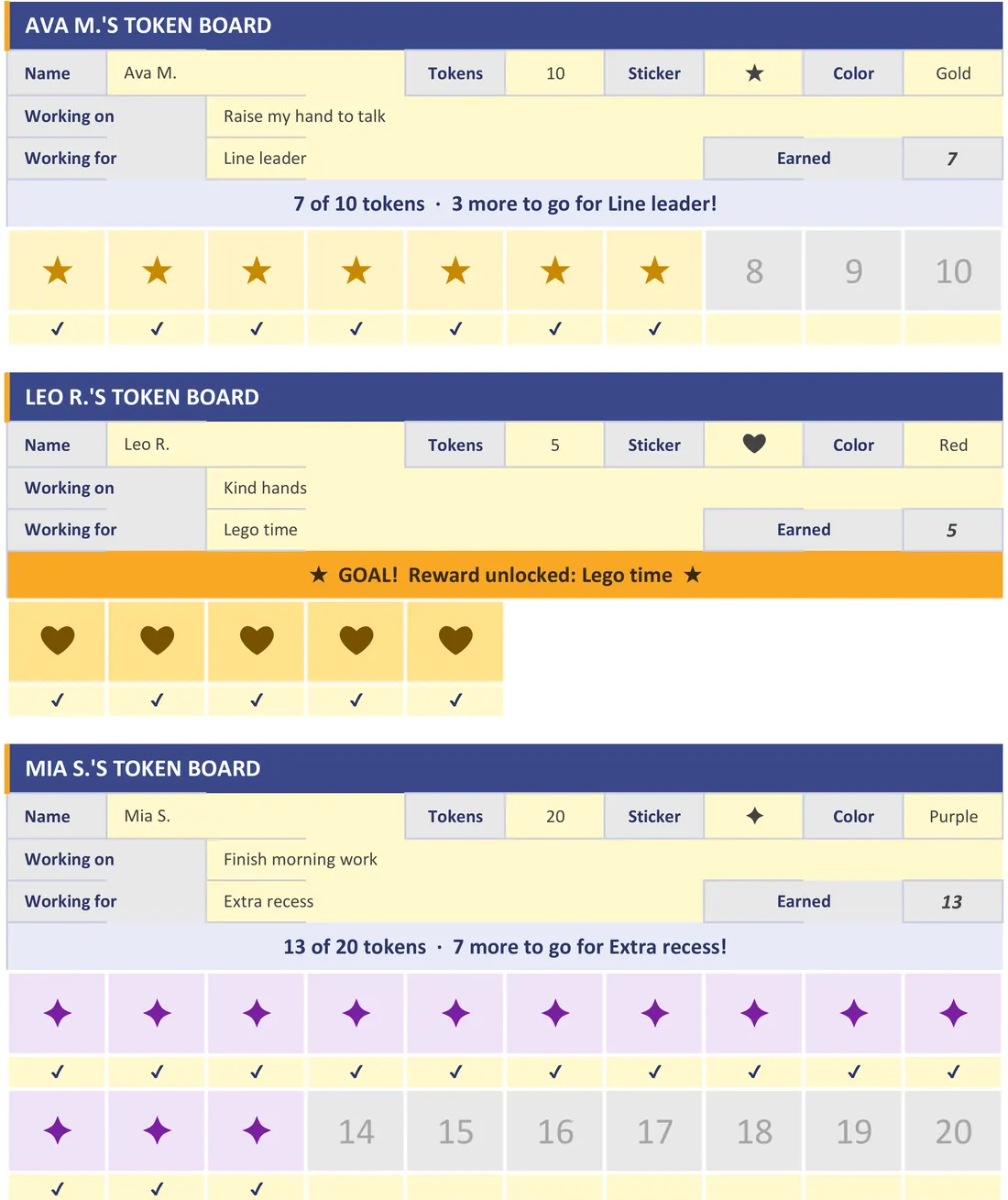 Digital Sticker Reward Chart and Token Board — the workbook open in Excel