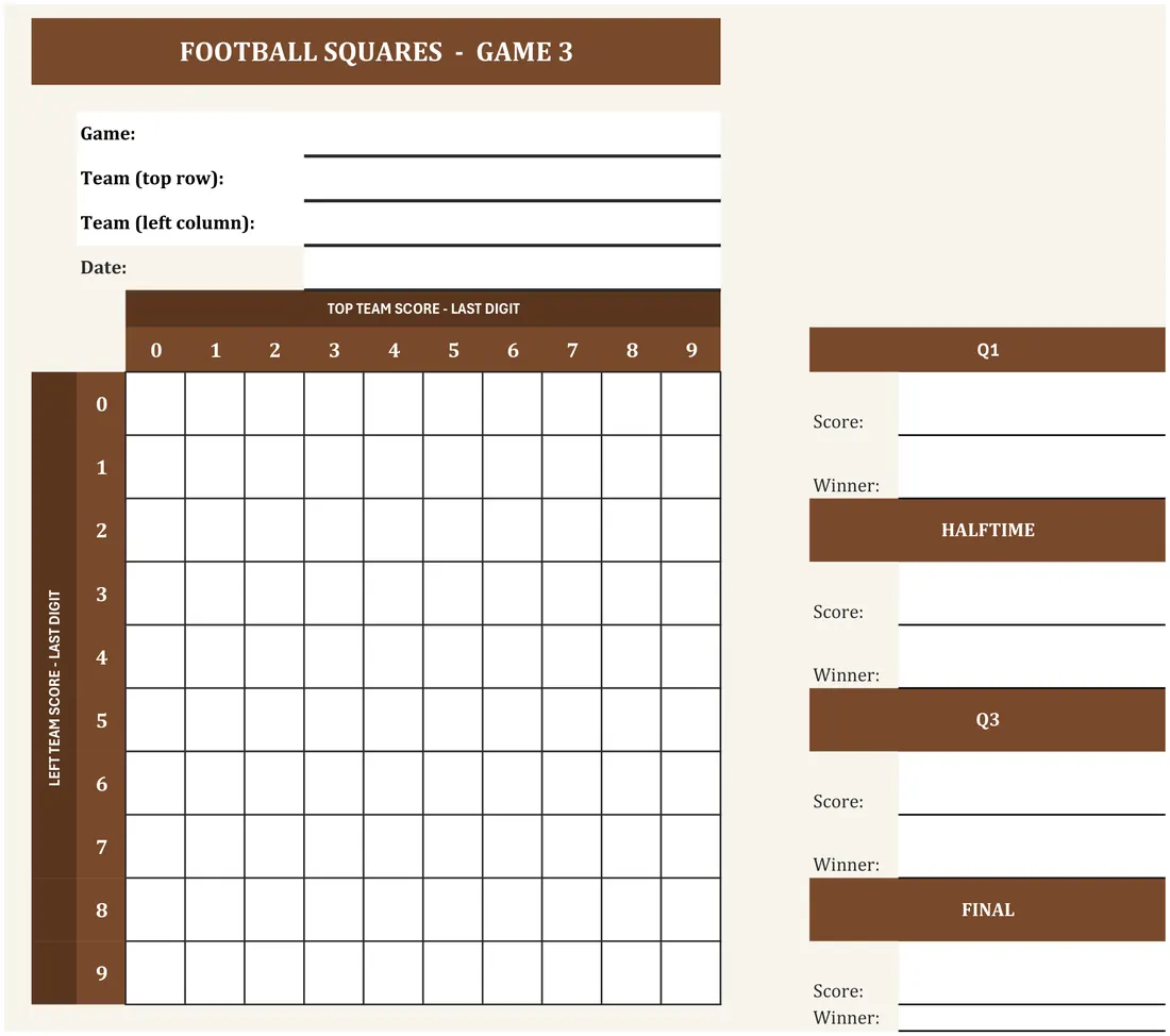 Football Squares Printable screenshot
