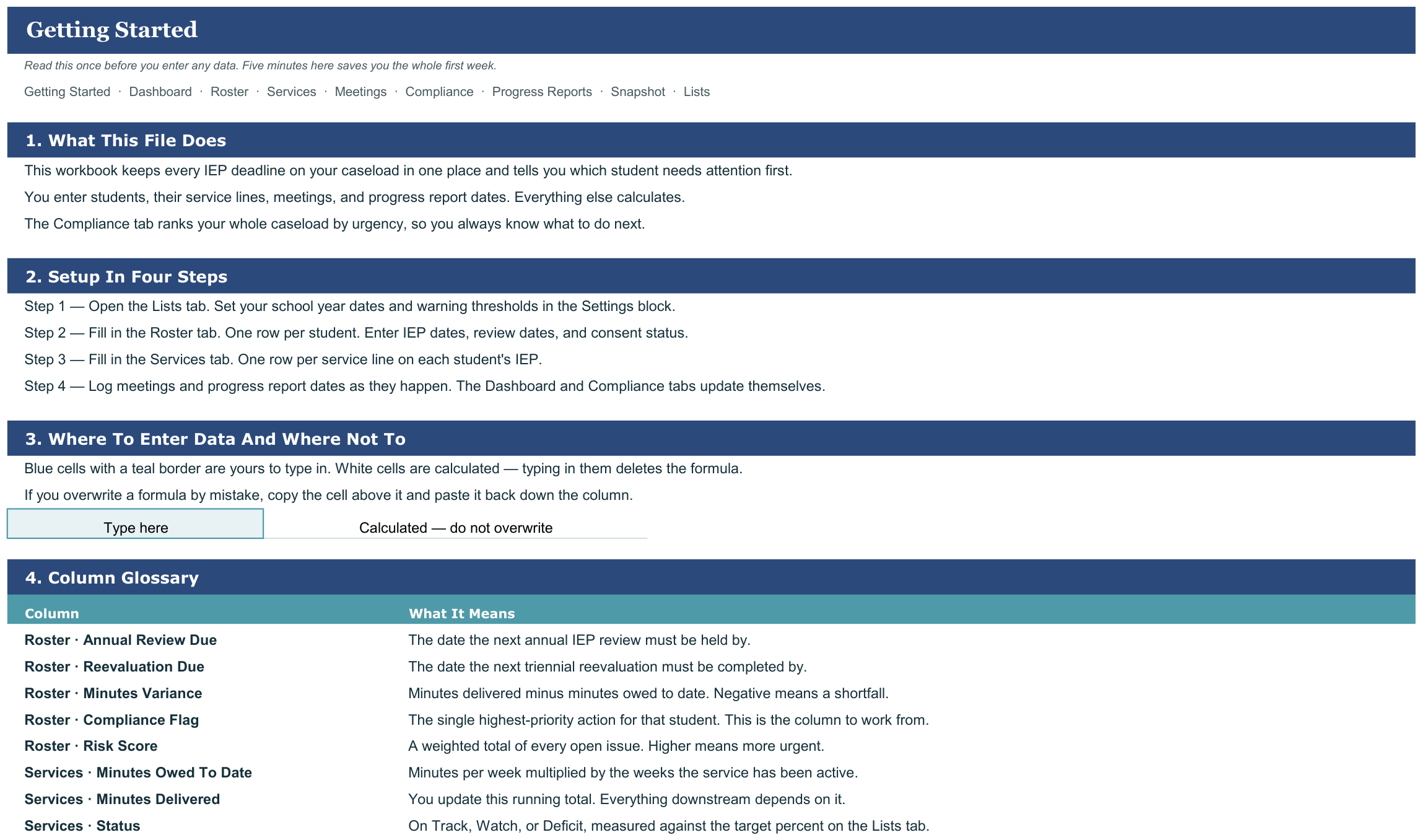 Special Education Caseload and IEP Compliance Tracker screenshot