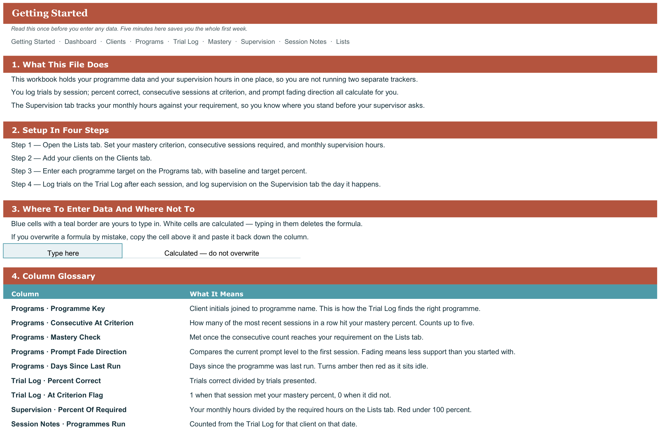 RBT Session Data and Trial Tracker screenshot