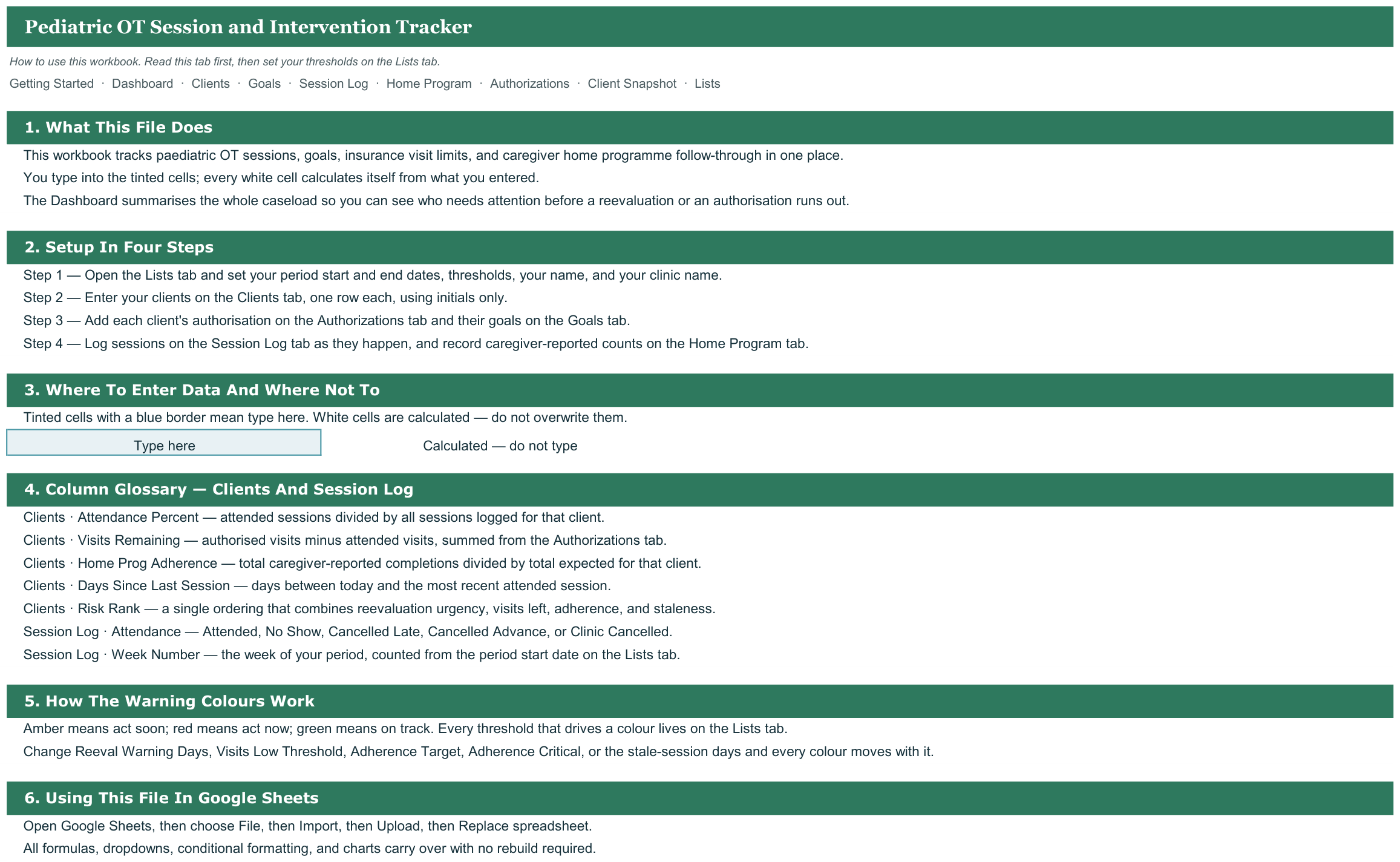 Pediatric OT Session and Intervention Tracker screenshot