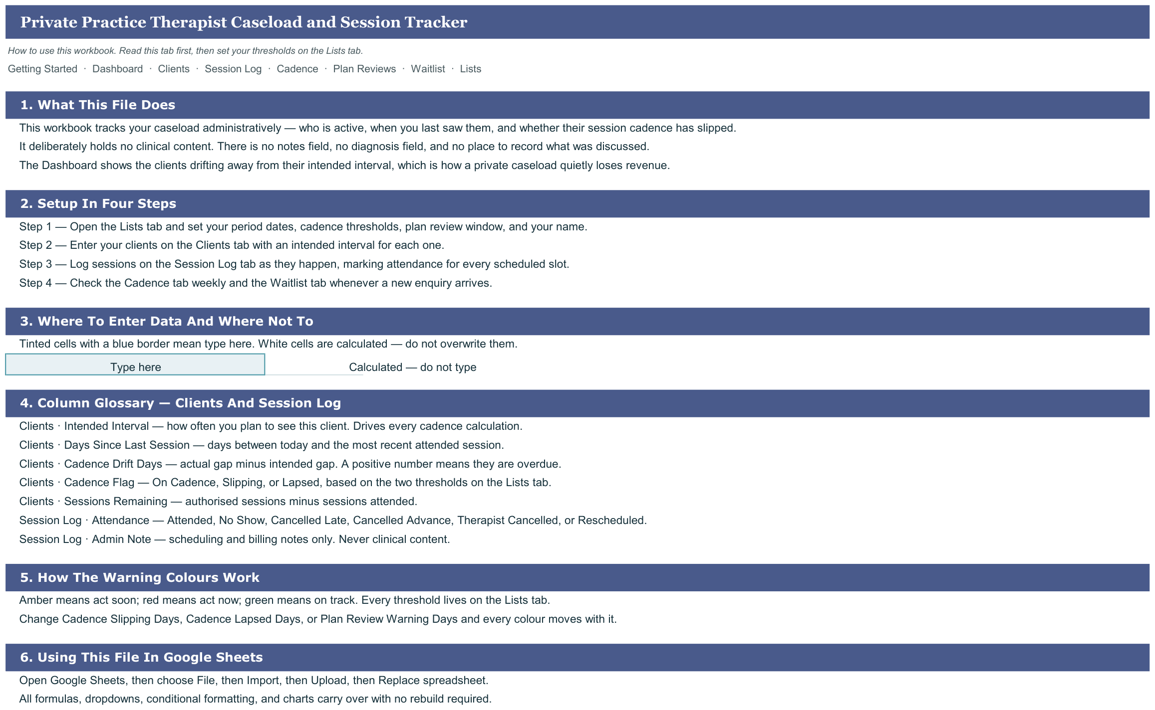 Private Practice Therapist Caseload and Session Tracker screenshot