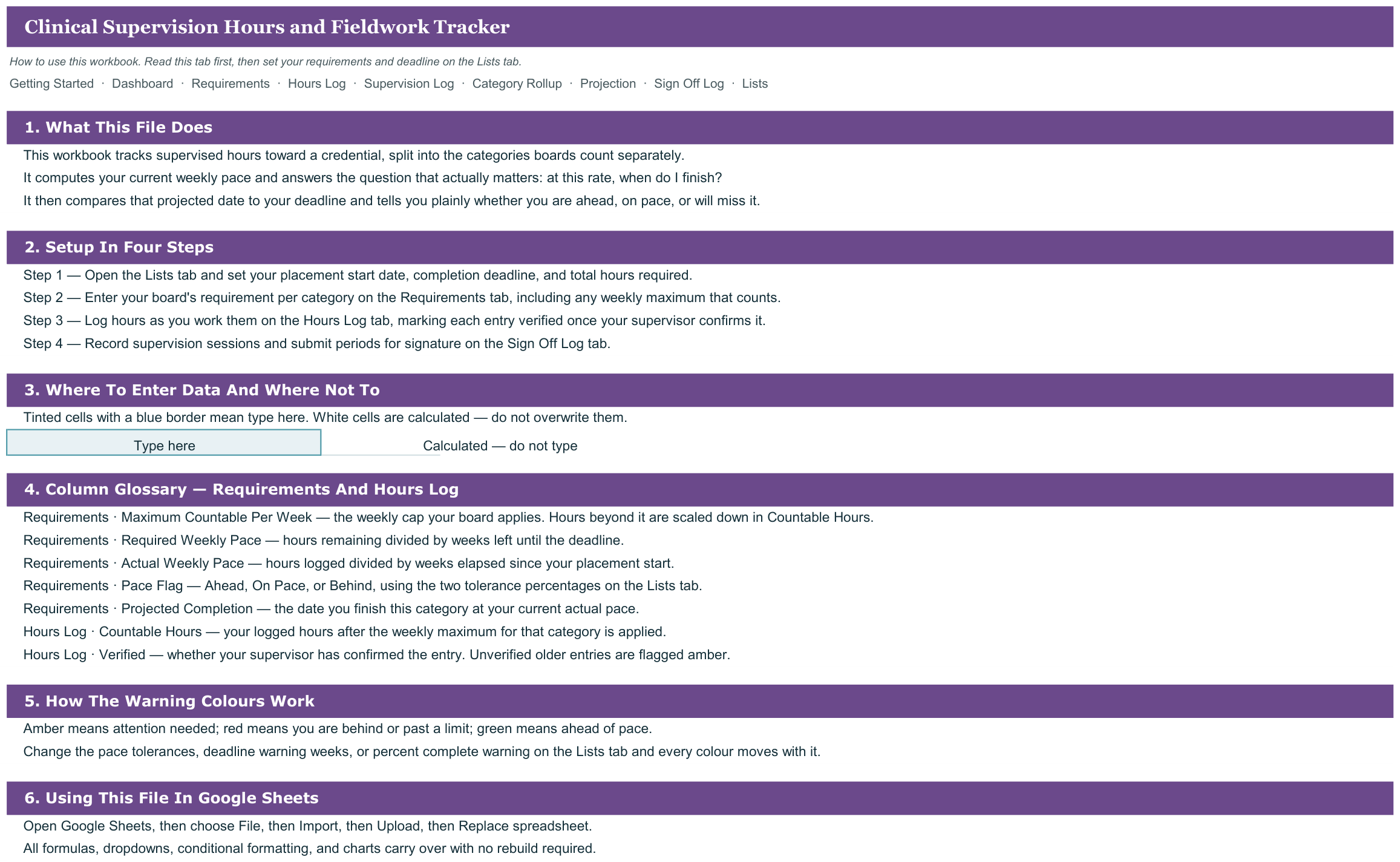 Clinical Supervision Hours and Fieldwork Tracker screenshot