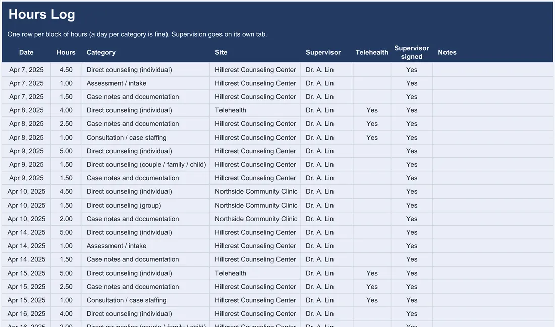 Clinical Hours Tracker screenshot