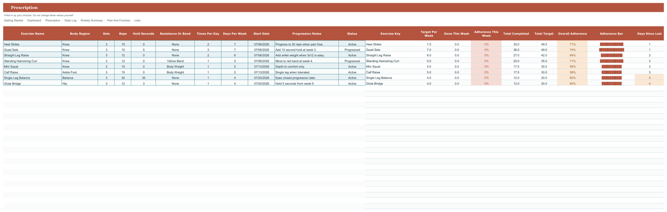 Home Exercise Program Adherence Tracker screenshot