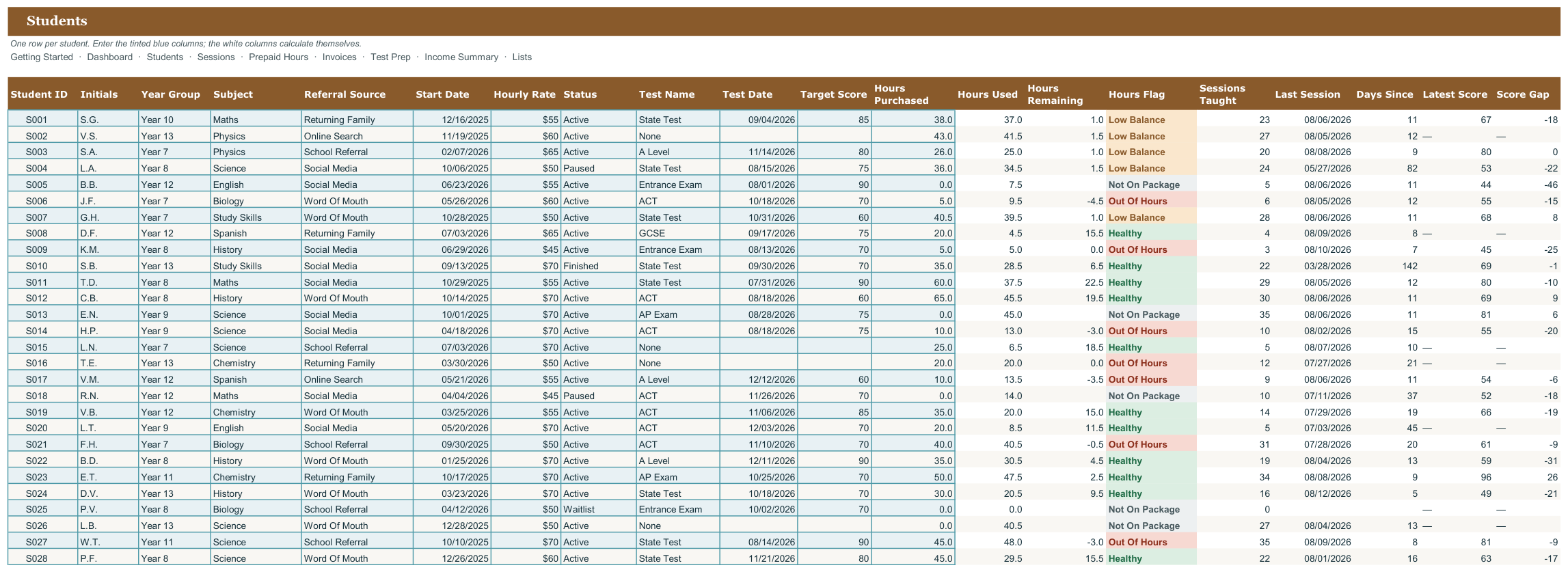 Private Tutor Business and Student Progress Manager screenshot