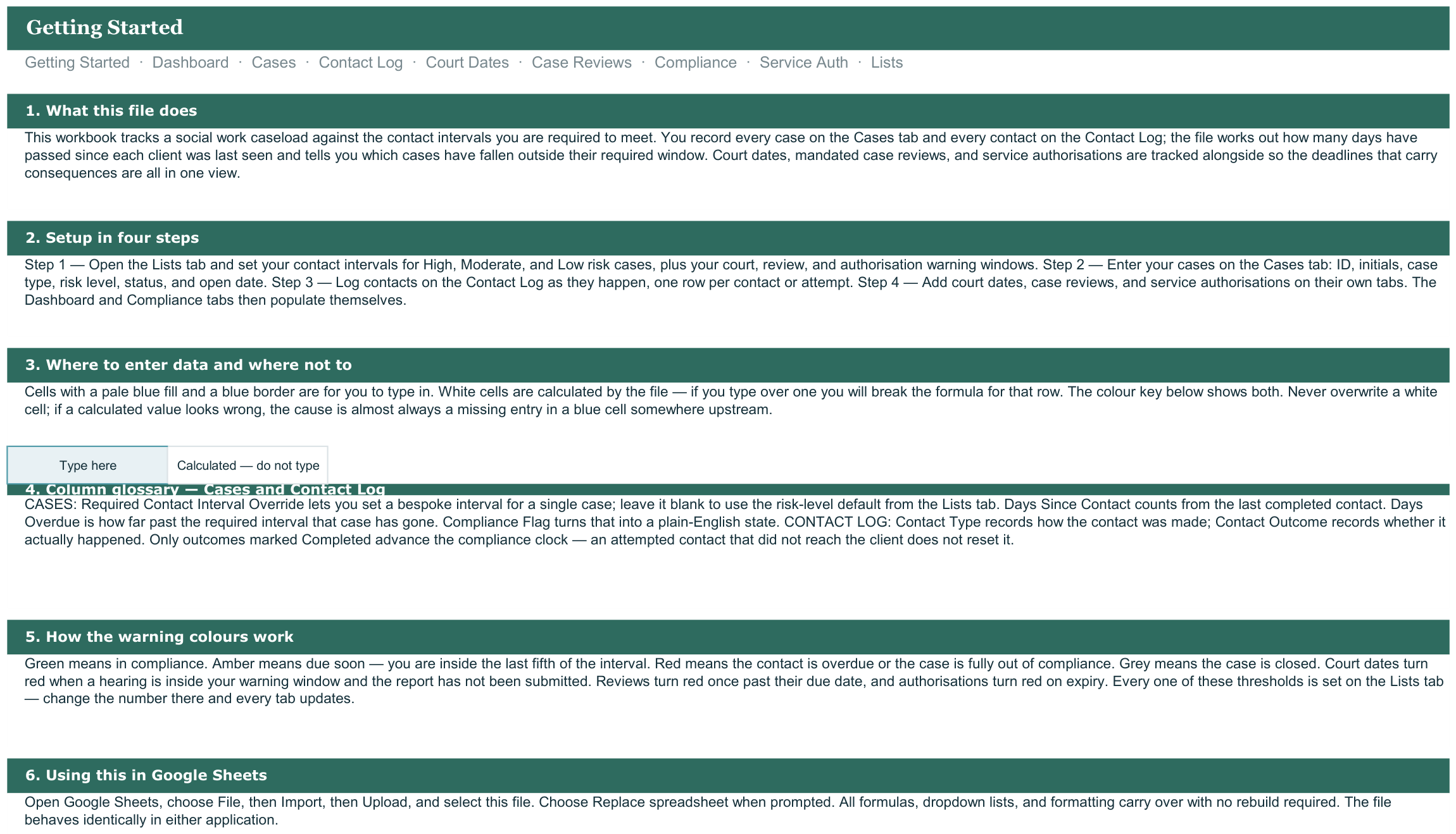 Social Work Caseload and Case Compliance Tracker screenshot