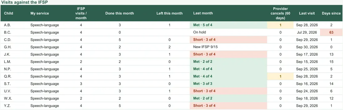 Early Intervention Home Visit Log screenshot