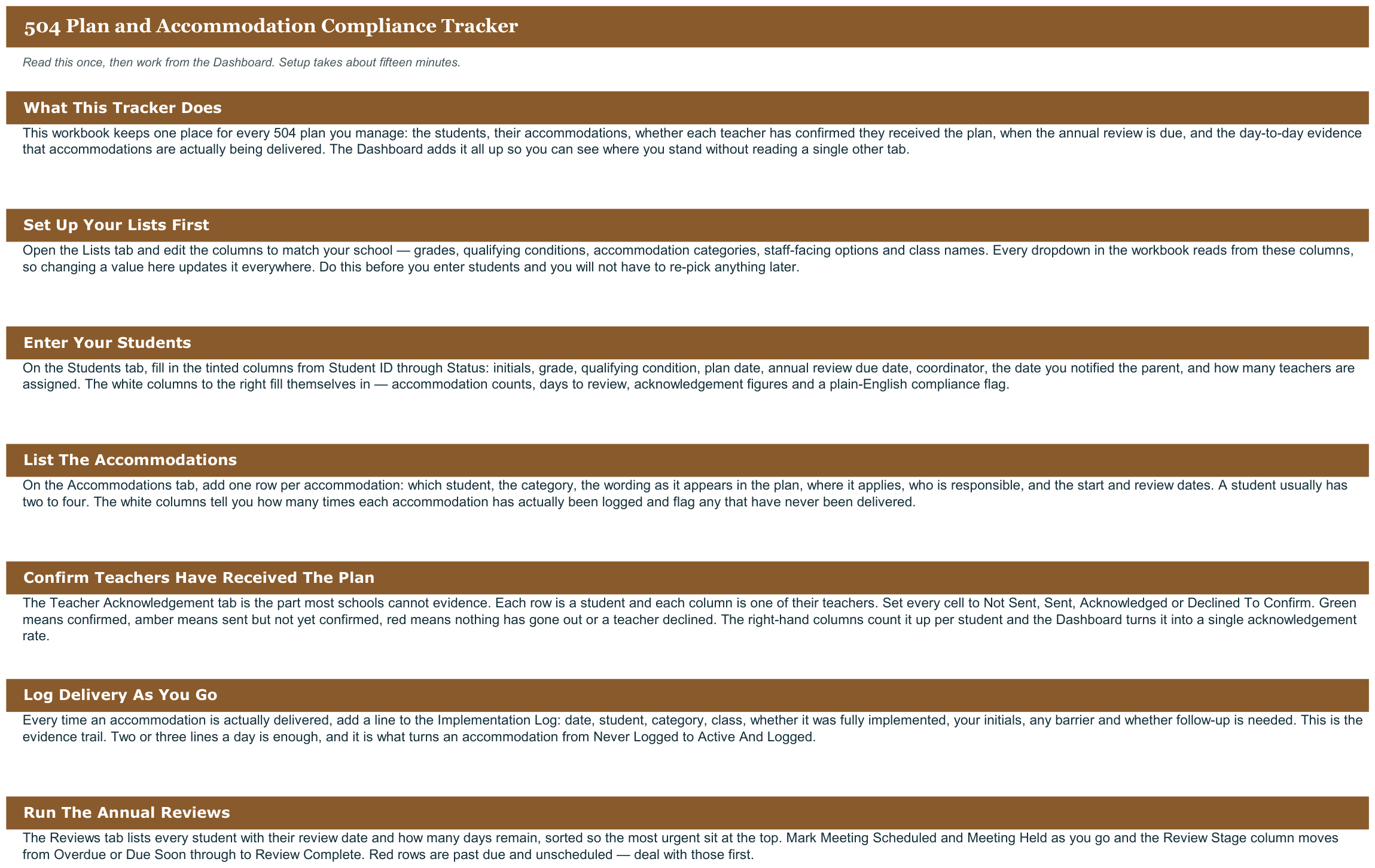 504 Plan and Accommodation Compliance Tracker screenshot