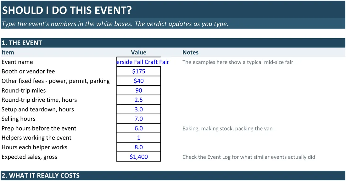 Event ROI and Break-Even Calculator screenshot